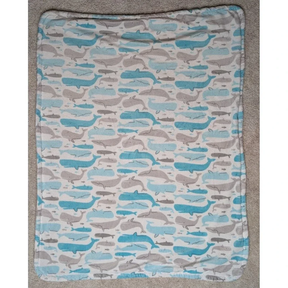 Carters Aqua Blue Gray Whales Ocean Soft Baby Security Blanket 28X38 2019